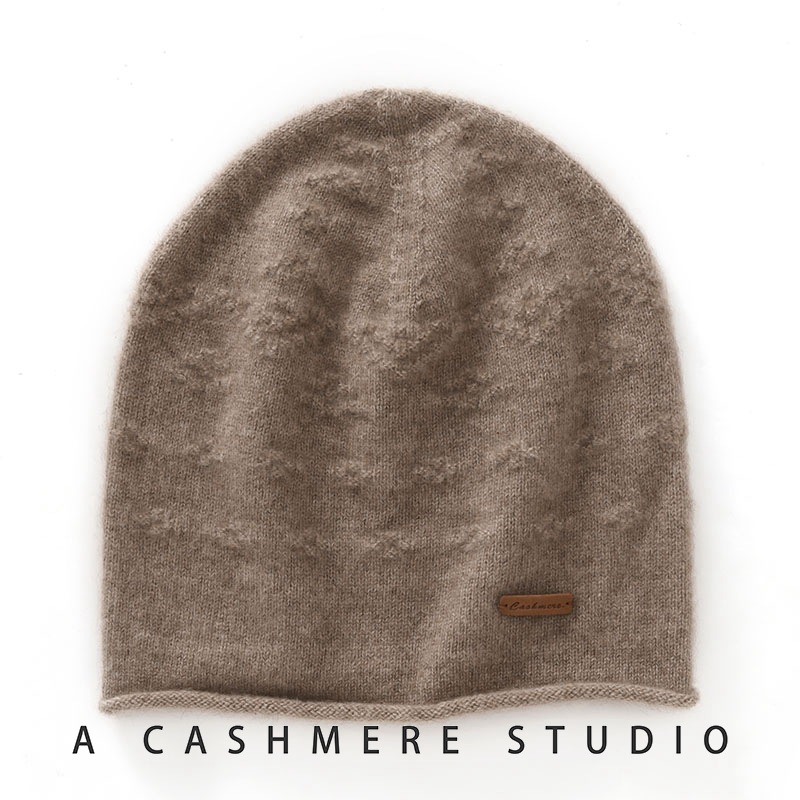 캐시미어 모자 여성 100 캐시미어 2024 가을과 겨울 새로운 간단한 컬 다목적 니트 따뜻한 모자 그레이