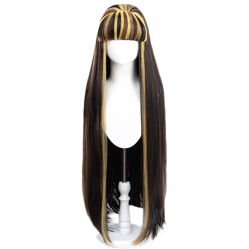Lingqi Fairy Senior high school Cleo de Niro cosplay Wig Black Yellow Brown Spotted Long Hair Straight Hair in stock Lingqi Fairy Senior high school Cleo de Niro cosplay Wig Black Yellow Brown Spotted Long Hair Straight Hair in stock
