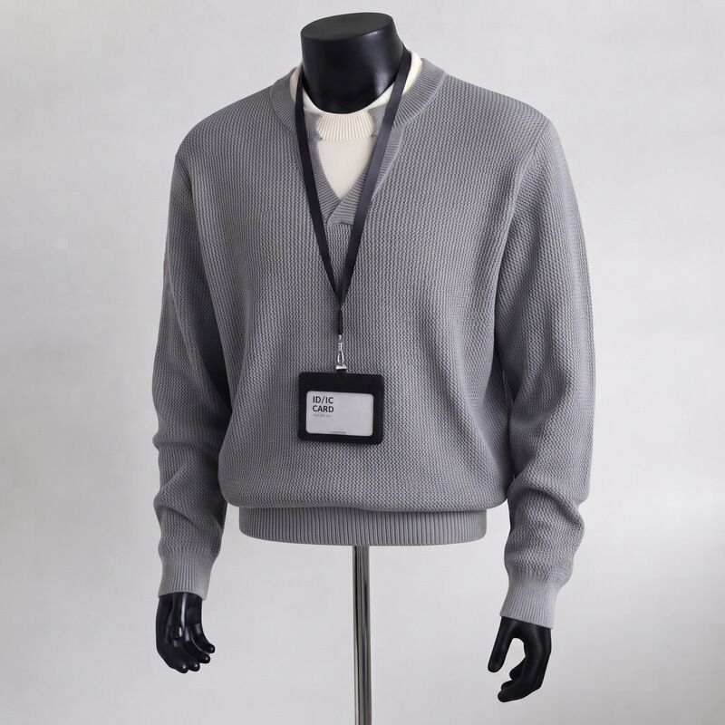 Cross-border 2026 Fall/Winter New Style Men's Knit Sweater, Faux Two-Piece Round Neck Solid Color Casual Warm Pullover Base Shirt