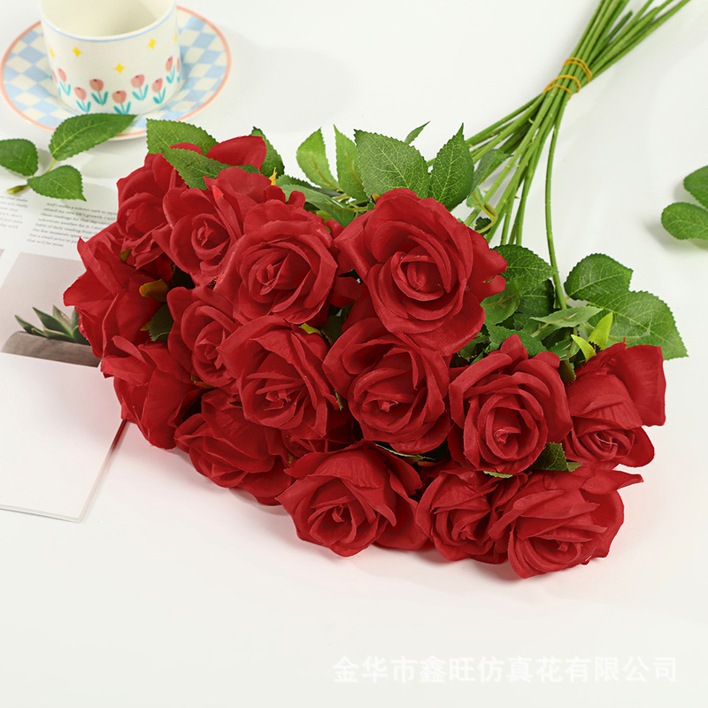 多色珍珠玫瑰仿真花家居客厅酒店婚礼餐桌装饰永生花户外拍摄假花|undefined