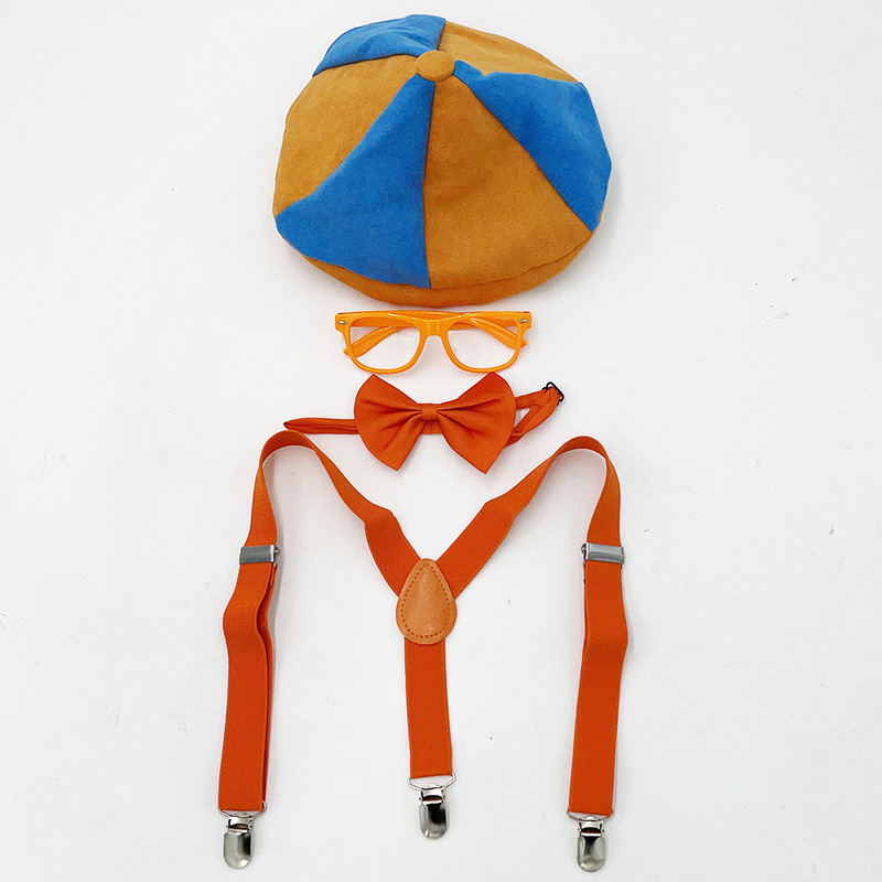 Children's Blippi Themed Holiday Party Cosplay Engineer Decoration Hat, Suspenders, Glasses, Bow Tie Set