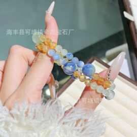 莫奈蓝晶手链diy 手工圆珠批发 天然水晶手串爆款饰品 珠宝首饰厂