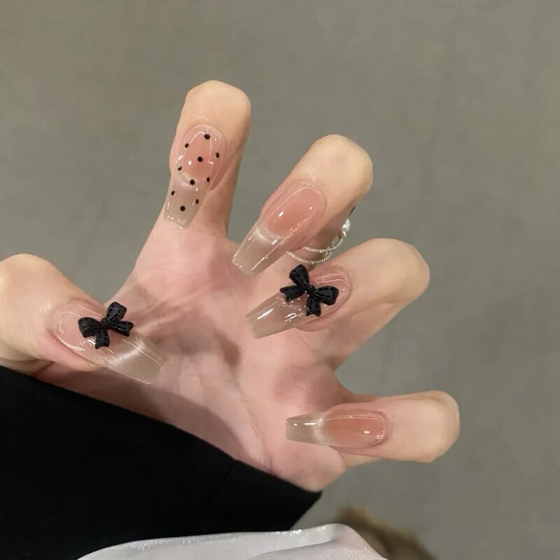 Ballet Dream Hepburn Black Bow French Elegant Fashion Versatile Donghai Handmade Wearable Nail Art