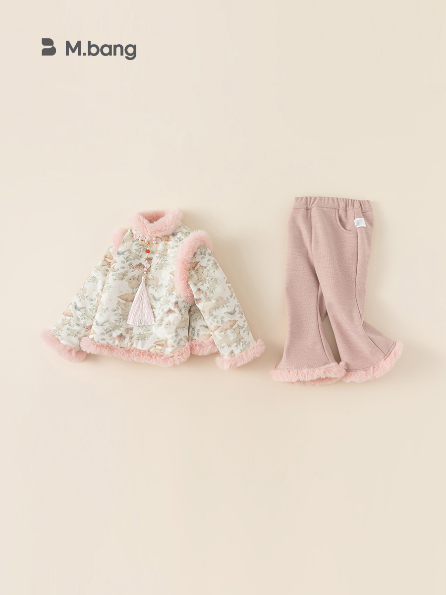Yubao ropa infantil de niñas estilo nacional conjunto de invierno nuevo vestido de Año Nuevo bebé de dos piezas grueso conjunto