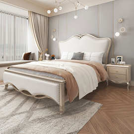 美式轻奢卧室实木双人床香槟金影楼别墅样板间婚床网红现代简约床