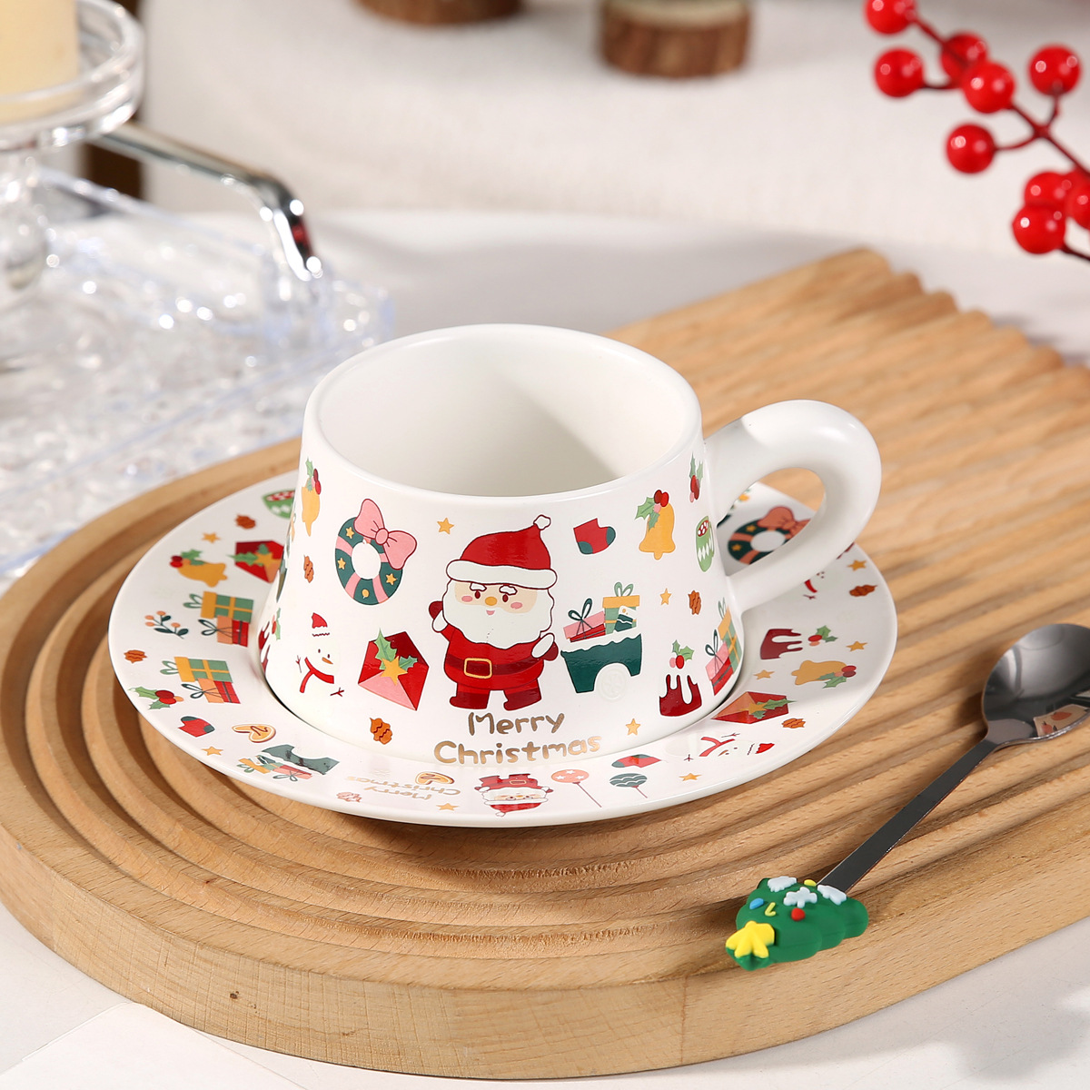 Tazas de Navidad, platos de cerámica, tazas de café, platos de decoración navideña, regalos de Navidad personalizados, logotipo internacional