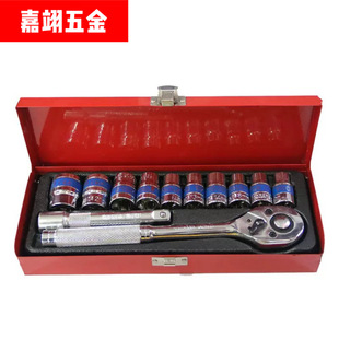 12-Piece Set of Chrome Vanadium Steel Auto Repair Quick Light Handle Ratchet Wrench Dual-Purpose Wrench Extension Socket Iron Box Tool Set