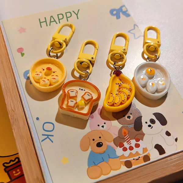 913 Cute Breakfast Plate Pendant Fun Simulation Food Play Keychain Girls' Heart Backpack Accessories Couple's Best Friends