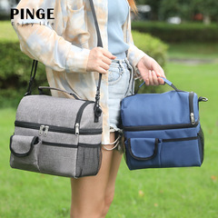 跨境新品PEVA雙層防漏水冰包戶外保鮮便當包可印刷logo午餐飯盒袋