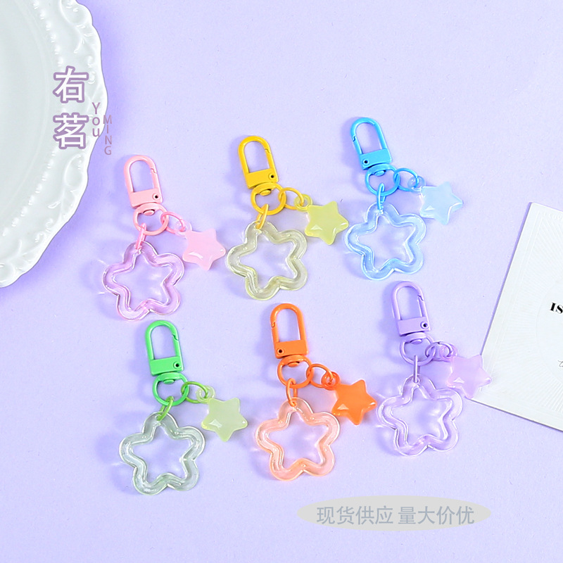 Colorful and fresh five-pointed star keychain, bag pendant, simple and versatile bead accessories, decorative materials, wholesale