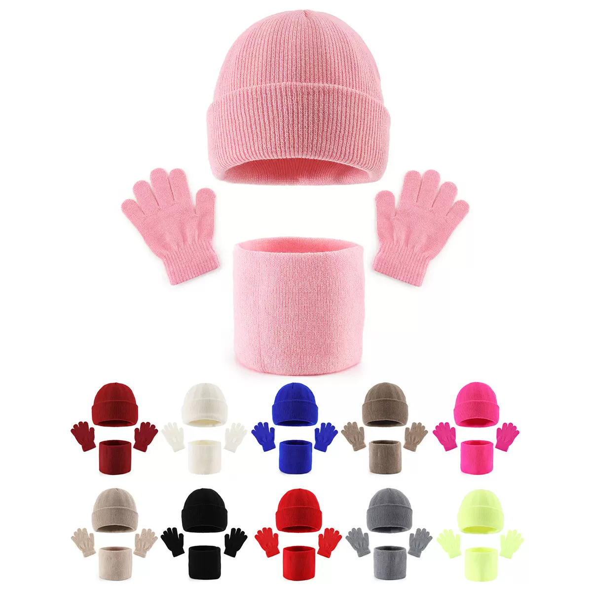 秋冬季儿童男女宝宝针织帽围脖分指手套防寒保暖护耳儿童针织帽子