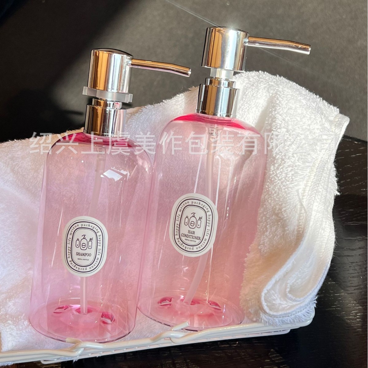 Verde oscuro 500ml champú embotellado de plástico de pared gruesa hotel baño lavandería loción de aceite esencial para el cabello