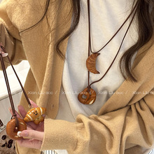手工面包碱水结牛角包吊坠项链女时尚小众设计毛衣链独特个性配饰