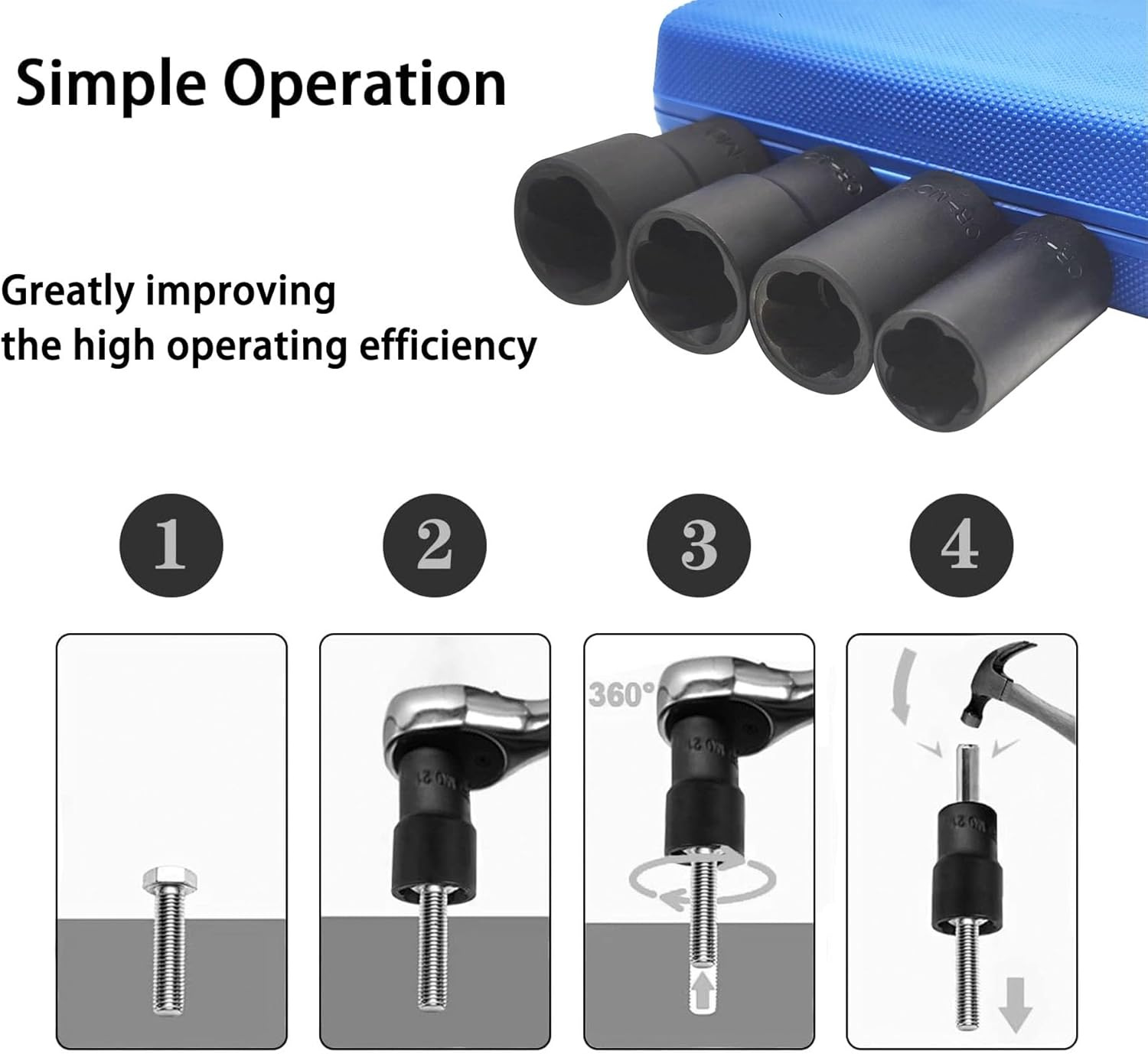Chrome-Molybdenum Steel 6-Piece Set of Anti-Loosening Socket Tools, Spiral Anti-Loosening Socket, Anti-Loosening Socket Nut Extractor Cr-Mo