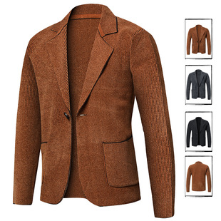 2024 autumn and winter new cross-border men's knitted suit jacket plus size stitching men's foreign trade suit sweater