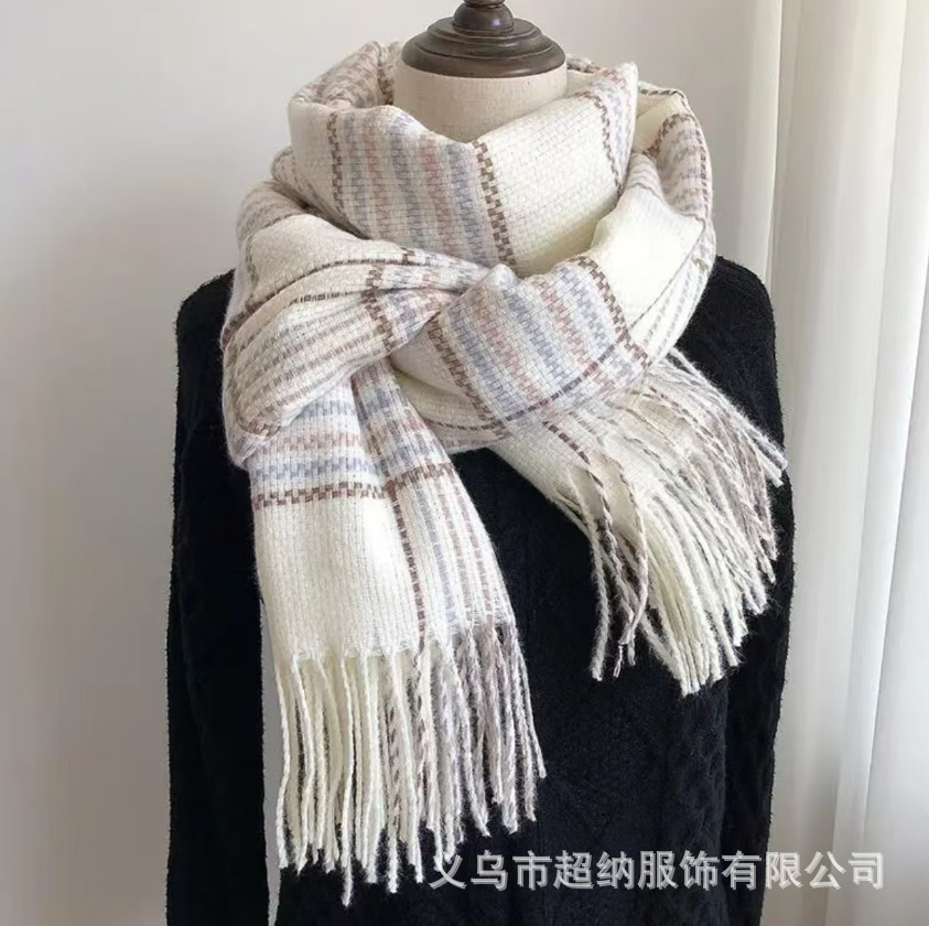 Invierno nuevo bufandas a cuadros de cachemira suave pegajosa flange collar retro grueso calentamiento al por mayor