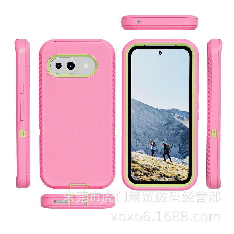 新しい Google Pixel9a に適した 3 つの保護電話ケース、落下防止および防塵のスリーインワン ディフェンダー保護カバー|undefined