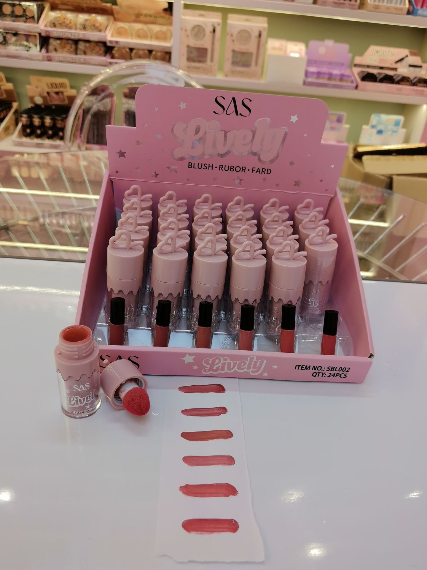 (caja de exhibición) caja de exhibición transfronteriza 6 colores blush lipstick 2 - en - 1 SBL002