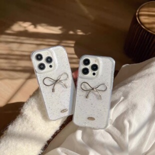 Epoxy Silver Foil Stereo Bow Iphone15Promax Mobile Phone Case Suitable for Apple 17Air Anti-Fall 16 Soft