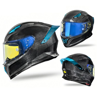 Motorcycle Safety Supplies – and Women, Suitable for All Seasons - carbon-fiber-3k-ice-and-blue-m-head-circumference-55-56cm