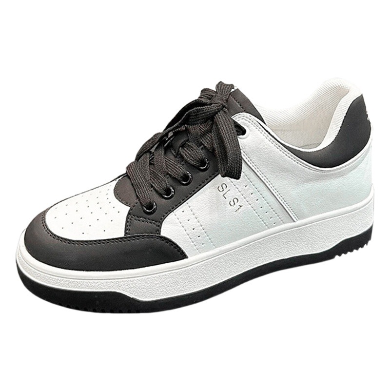Zapatos blancos de cuero de suela gruesa de primavera 2024 zapatos de skate panda blancos y negros muffin zapatos deportivos casuales transpirables