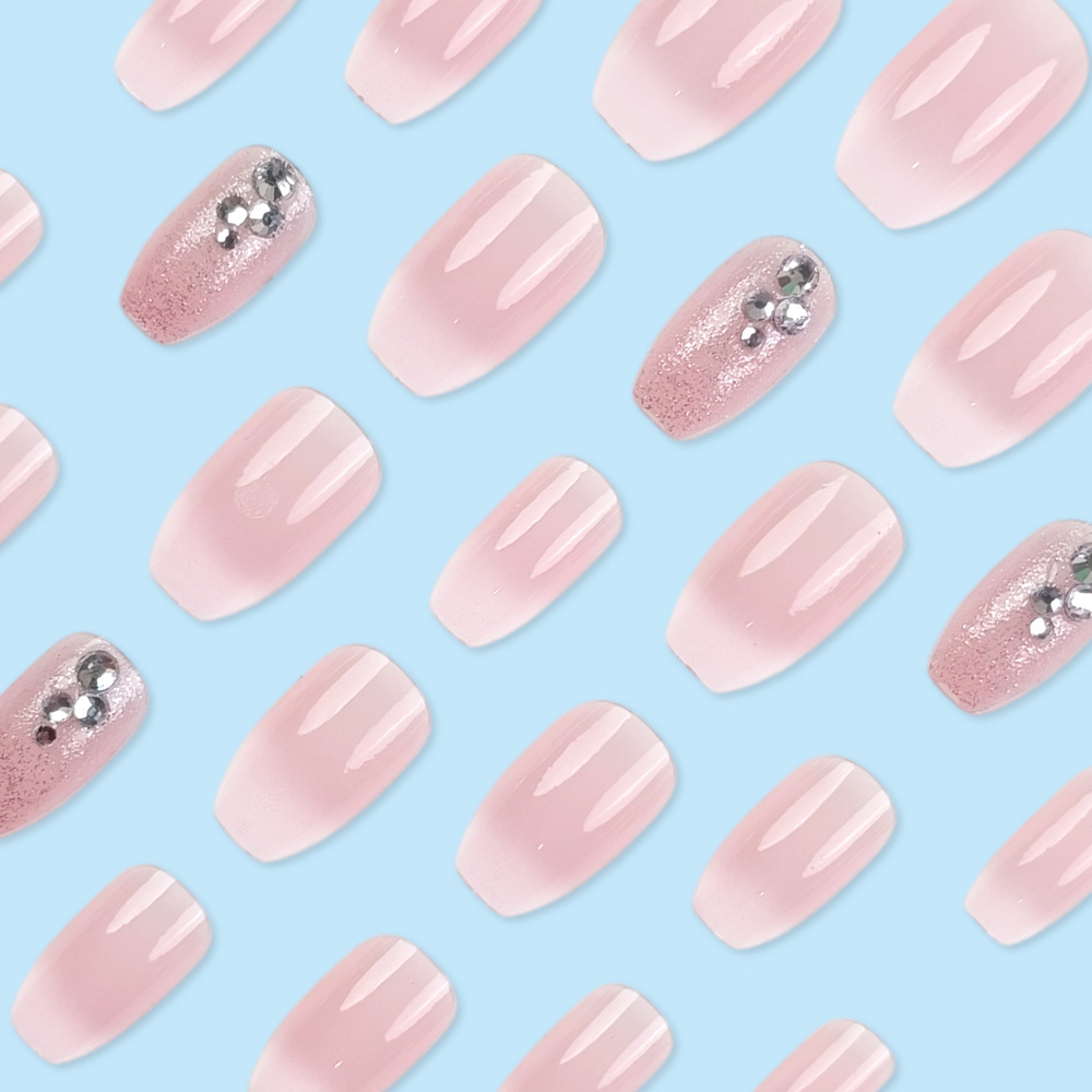 Blanco rosado gradiente diamante polvo brillante para usar uñas comerciales extranjeras viajes blanqueamiento de estilo chino 24 piezas de parches de uñas al por mayor image 5