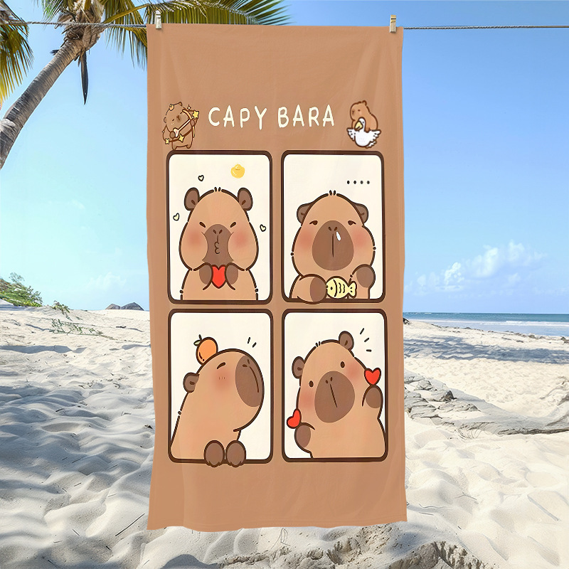 Children's Cartoon Cute Capybara Microfiber Quick-Drying Absorbent Bath Towel Cute Lulu Capibara Seaside Beach Towel