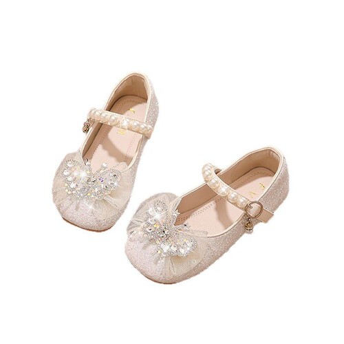 Children's princess shoes, new for spring and autumn, small leather shoes for babies with shiny water pearls, princess style