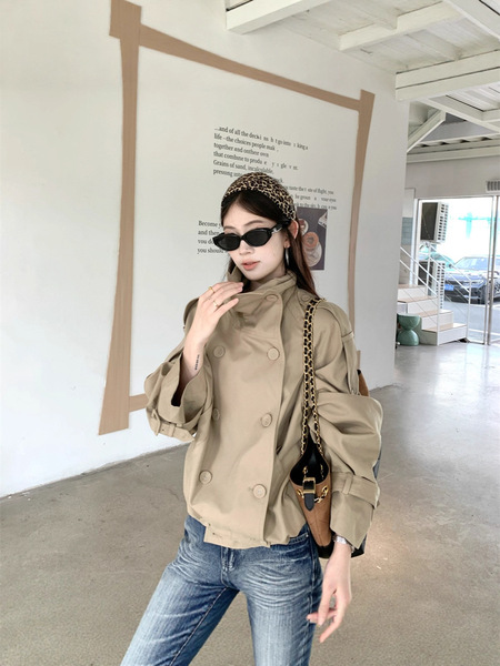 Khaki autumn trench coat