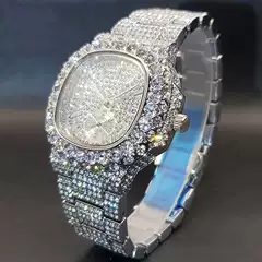 Men's platinum watch diamond iced hip hop party quartz watch men's full diamond double dial watch European and American hot