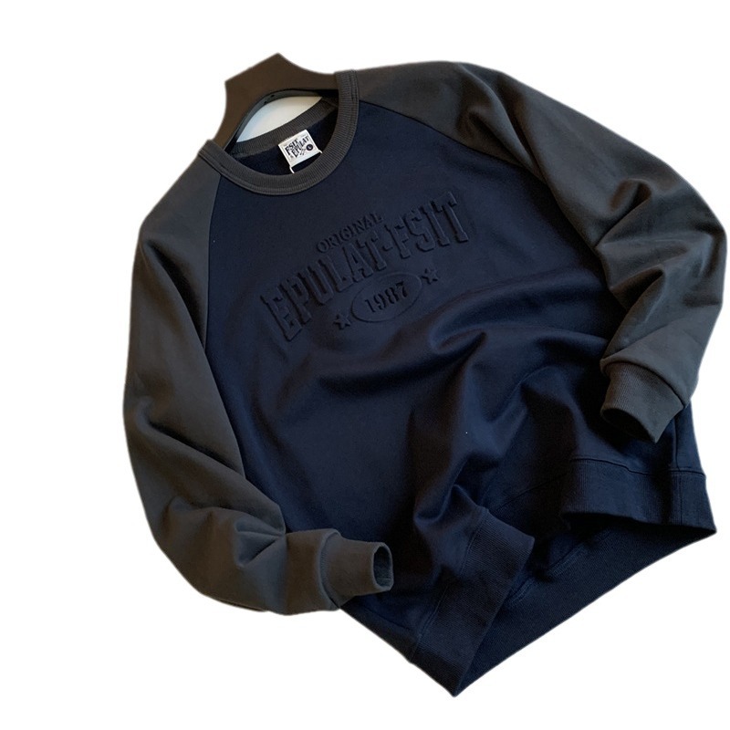 Men's Clothing Three dimensional 3D embossed autumn retro loose casual bottoming shirt long sleeved sweatshirt_voghion.com