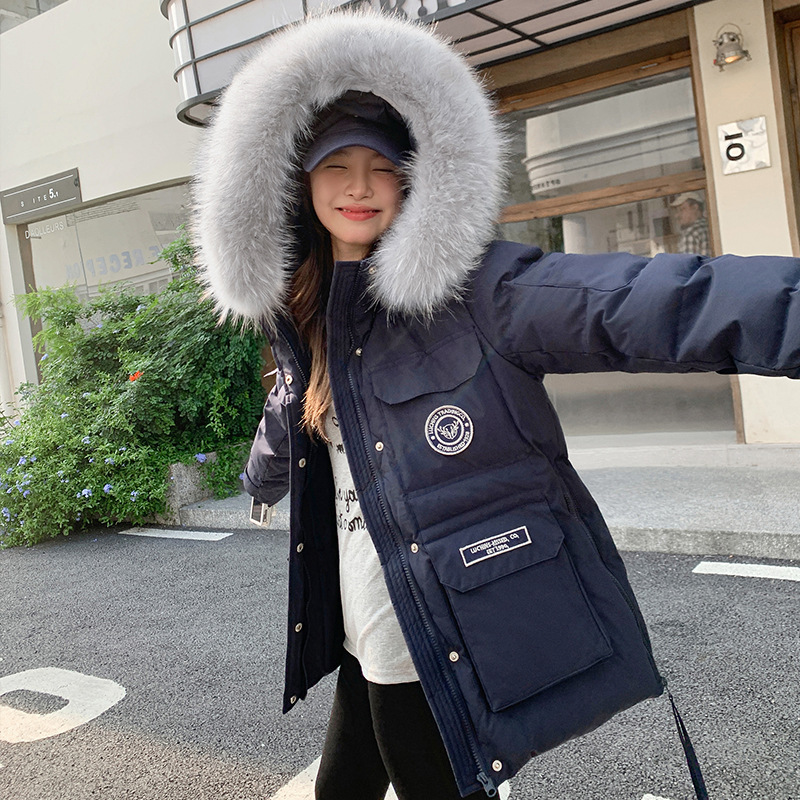 2025超大真毛领连帽工装派克服羽绒服女冬季加厚中长款外套高级感|undefined