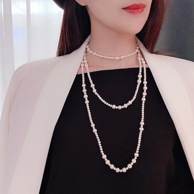 Autumn and winter new pattern freshwater Pearl double-deck Necklace A small minority senior have more cash than can be accounted for multi-storey sweater chain Necklace