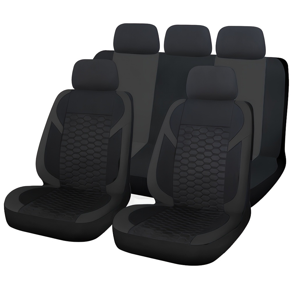 Universal Universal Honeycomb Hexagon Quilted Mesh Fabric 5-Seat 9-Piece Car Seat Cover (Universal seat cover) - black-and-yellow-31-x-30-x-11-cm