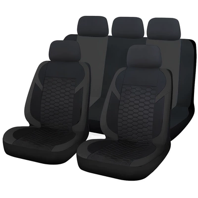 Cross-Border Four-Season Universal Honeycomb Hexagonal Mesh Quilted Mesh Cloth 5-Seat 9-Piece Car Seat Cover Set (Universal seat cover) - black-9-piece-set-31-x-30-x-11-cm