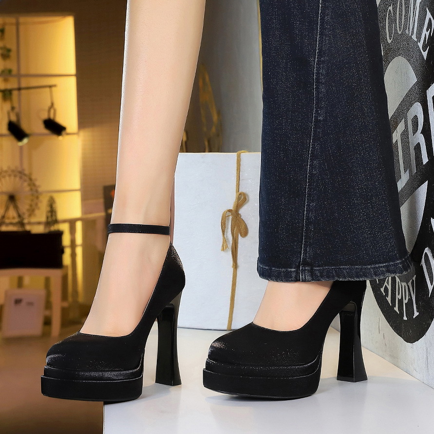 8321 European American Style Round Toe Satin Strap High-heeled With Shallow Platform And Chunky Heel, Ultra-high Heel_vogvips.com