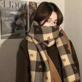 2022韩国东大门双面格子圣诞节保暖复古围巾女秋冬季仿羊绒围巾