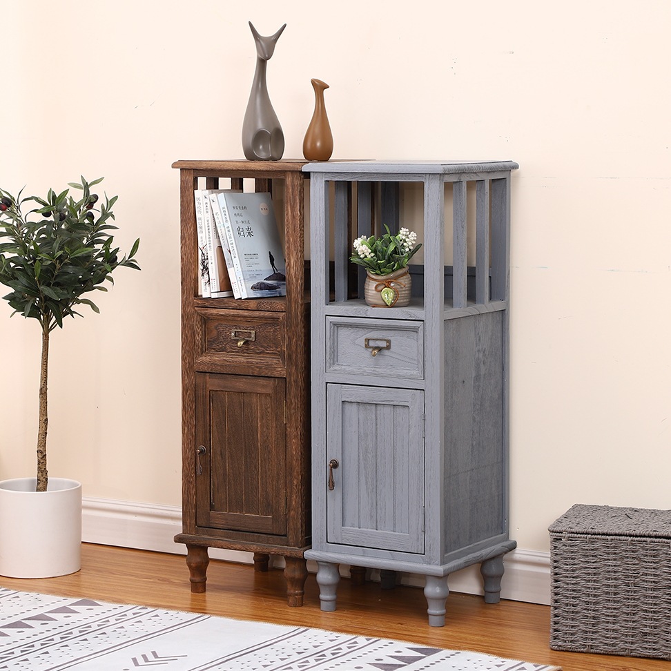 5ZV7 Wholesale American Solid Wood Storage Cabinet Retro Bedside Cabinet 45 Mini Bedroom Bedside Cabinet Rural Hidden Narrow Cabinet