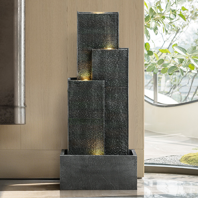 Modern Simple Flowing Water Wall Waterfall Fountain Circulating Water Landscape Hotel Office Water Curtain Wall Screen Floor-Standing Ornaments