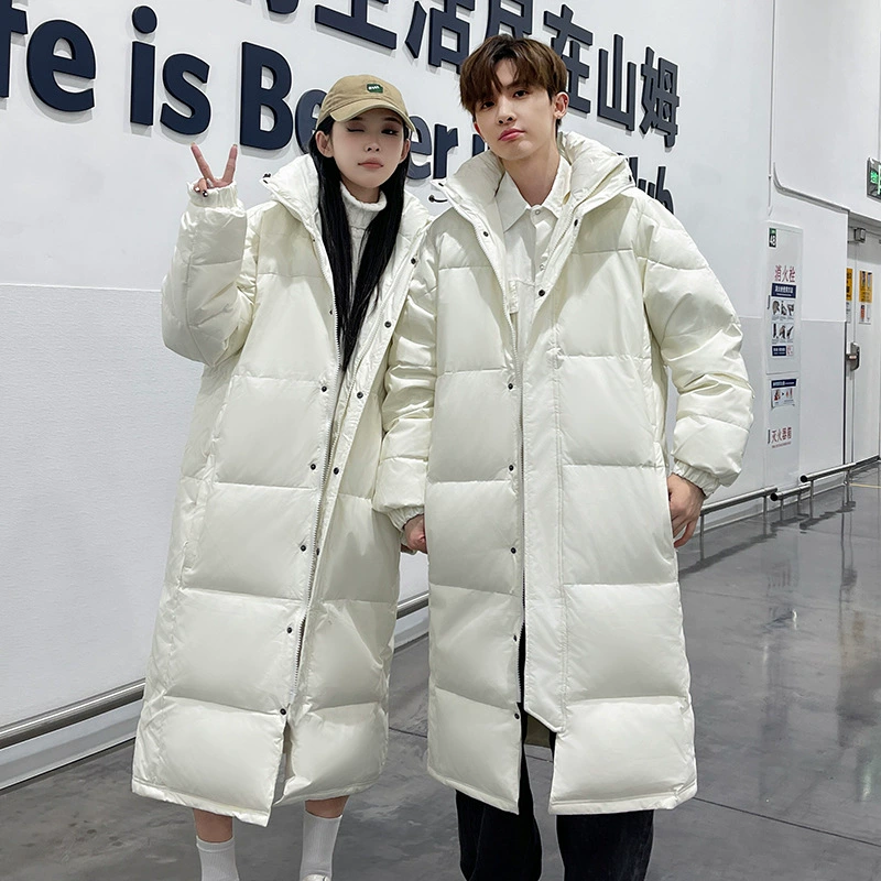 Утепленная куртка из гусиного пуха для экзаменов, спецодежда на заказ для мужчин и женщин, длинное пальто ниже колена с напечатанным логотипом для групп.