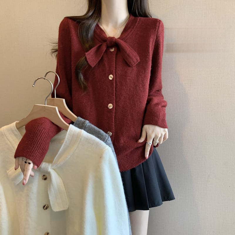 Demi-season fashionable trend cardigan with bow
