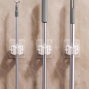 Mop Hook, Punch-Free Wall-Mounted Sticky Hook, Traceless Broom Clip, Bathroom Toilet Wall Storage Fixed Rack