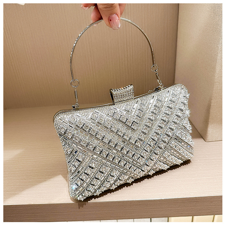 High-end evening dress, lady's water diamond clutch bag, diamond-encrusted bag, colorful diamond chain cheongsam bag, evening bag, women's handbag undefined