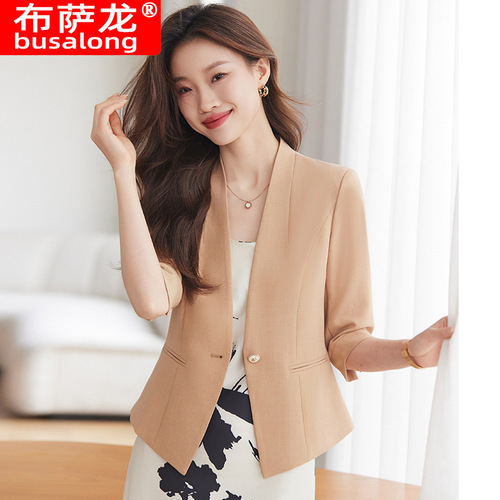 2025 New Busalong Women's Medium Sleeve Professional Blazer Formal Dress Coat Single Outerwear Workwear 8811