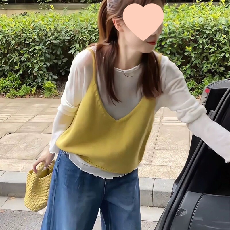 韩版温柔风长袖打底衫恤+后背绑带针织衫马甲叠穿上衣两件套女秋|undefined