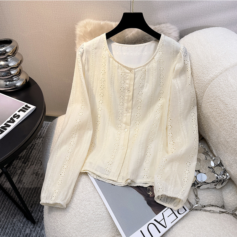 0264 plus size French Lace Long-sleeved Shirt Women's Autumn Design Sense Korean Style Age-reducing Foreign Style Doll Shirt Top
