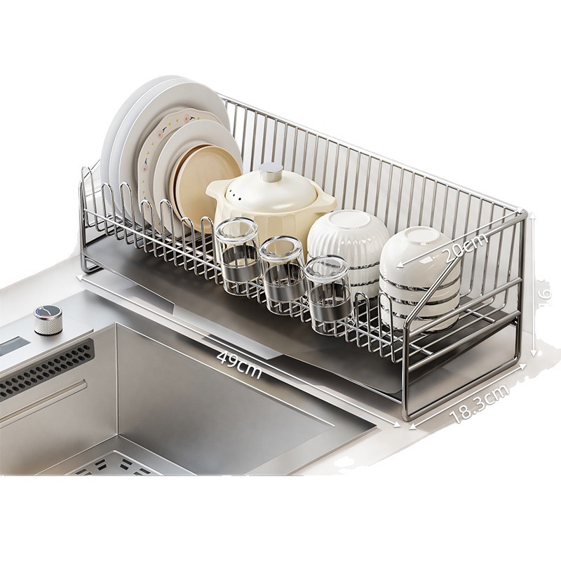 Youqin キッチン排水ラック 304 ステンレス鋼の食器収納ラック多機能家庭用キッチン食器排水バスケット