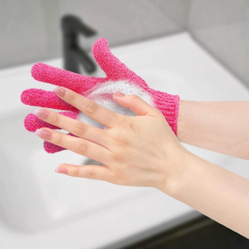 Guantes de baño de toallas, toallas de baño de cinco dedos, guantes de masaje de doble cara, toallas de baño, bollas de baño, puesta en puesta de suministro