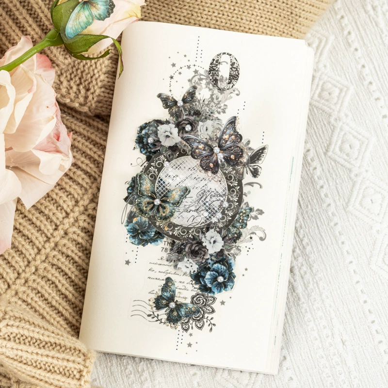 The butterfly cutting dual material sticker retro girl lace decorative collage hand account DIY versatile