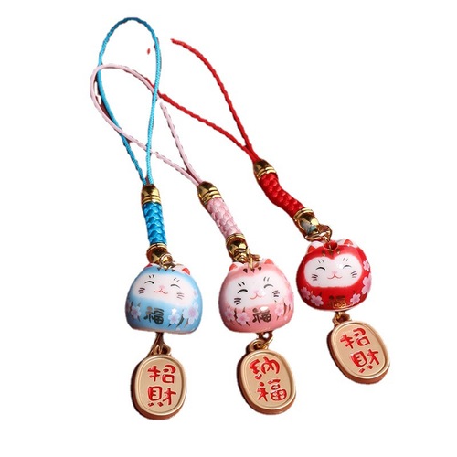 Ceramic Money Cat Pendant with Phone String Bracelet, Small Commodity Wholesale for Boutique, Exquisite Craftsmanship Decorative Accessories